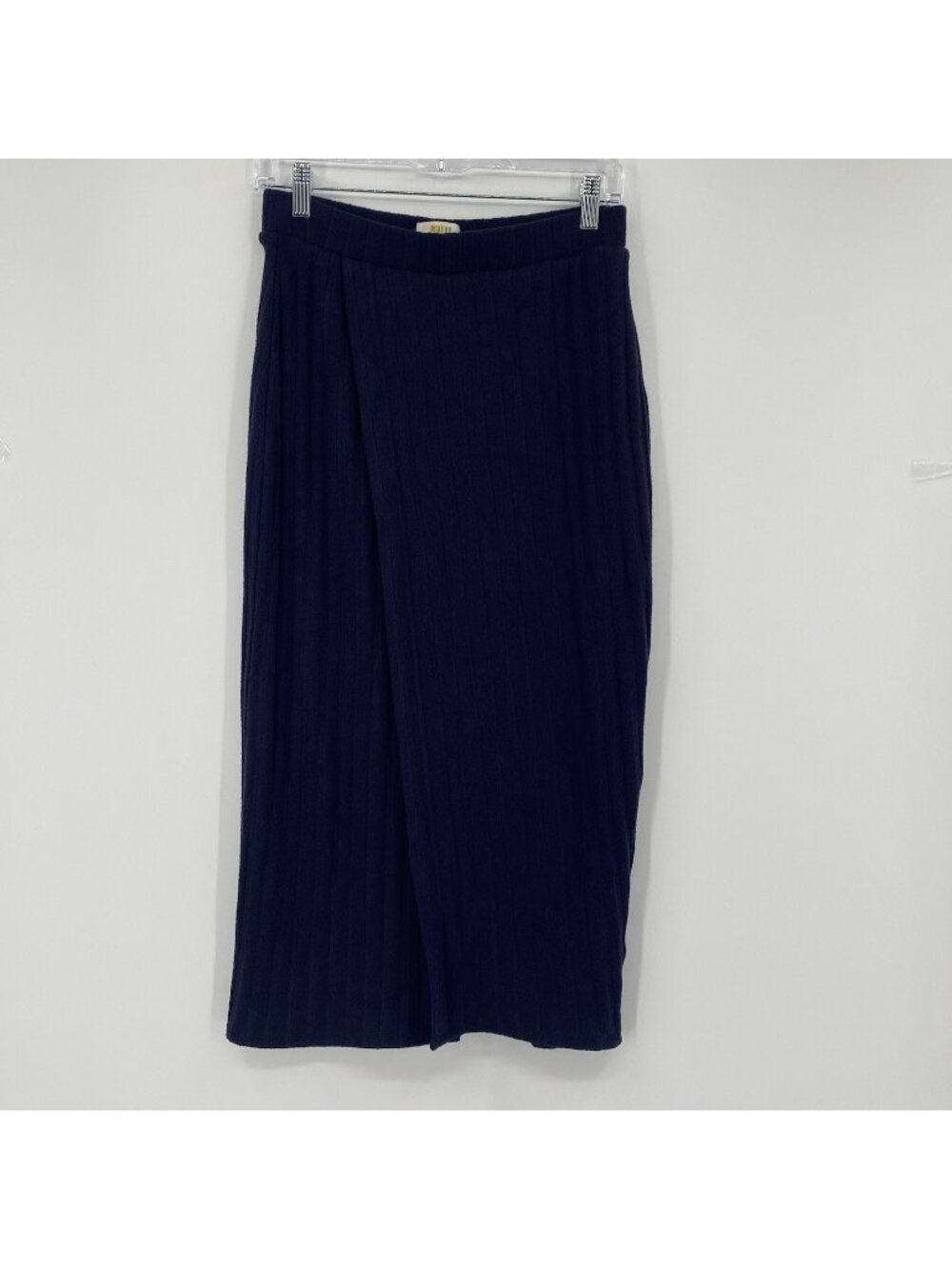 Anthropologie Maeve Size Small Leanna Ribbed Navy Knit Faux Wrap Midi Skirt